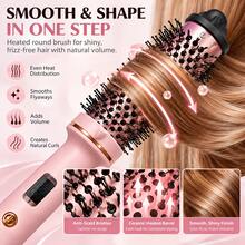 3-In-1 Heated Round Brush, Curling And Straightening Hair Brush With Digital Display And 4 Temperature Settings, Volumizing Hair Styler For Fluffy Roots, Natural Curls And Smooth Hair, Suitable For Halloween Party Styling, Women's Travel Gift - Pink - View 4