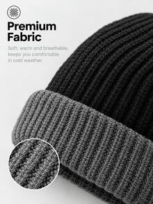 1PC Double Layer Thickened Knit Hat, Two-Tone Winter Warm Beanie Cap For Men Outdoor Activities - Multicolor - View 4
