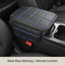 1pc PU Leather Car Armrest Pad, Center Armrest Protector, Center Armrest Storage Pad, Dual-Sided Storage Pockets, Square Embroidery Fashion Design, Elegant Texture, Durable Stitching, Breathable Perforated, Suitable For Most Car Models - Grid - View 3