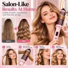 3-In-1 Heated Round Brush, Curling And Straightening Hair Brush With Digital Display And 4 Temperature Settings, Volumizing Hair Styler For Fluffy Roots, Natural Curls And Smooth Hair, Suitable For Halloween Party Styling, Women's Travel Gift - Pink - View 7
