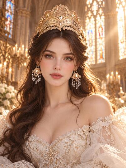 Handmade Delicate Gold Vintage Baroque Rhinestone Pearl Tiara Earrings Set Bridal Wedding Jewelry Women For Prom Party Pageant Formal Evening Photo