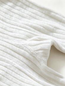 1pc Kids Fashion Autumn/Winter Warm Fitted Leggings, Knitted Fabric Solid Color Ribbed Cropped Length Dance Practice Pants, Suitable For Girls And Babies - White - View 8