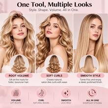 3-In-1 Heated Round Brush, Curling And Straightening Hair Brush With Digital Display And 4 Temperature Settings, Volumizing Hair Styler For Fluffy Roots, Natural Curls And Smooth Hair, Suitable For Halloween Party Styling, Women's Travel Gift - Pink - View 3