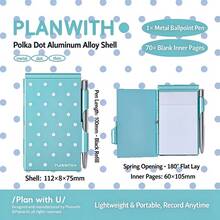 Metal Memo Pad Polka Dot Notebook With Ballpoint Pen Daily Planner, Suitable For Notebooks, Diaries, Planners, Back To School Season, School Opening Season - one-size - View 11