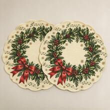 1/2/4pcs Christmas Placemats, Lace Design, Berry And Bow Elements, Bamboo And Linen Material, Suitable For Christmas Decoration, Table Decoration, Holiday Decoration, Holiday Party - Multiple Styles - View 12