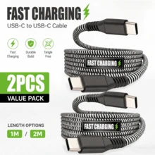 2 buah Kabel Data USB-C ke USB-C PD 60W dengan Jalinan Nilon, 1m/2m, Kabel Pengisian Daya Tahan Lama, Cocok untuk Ponsel, Tablet, Laptop, Ponsel Android - MultiWarna - View 1