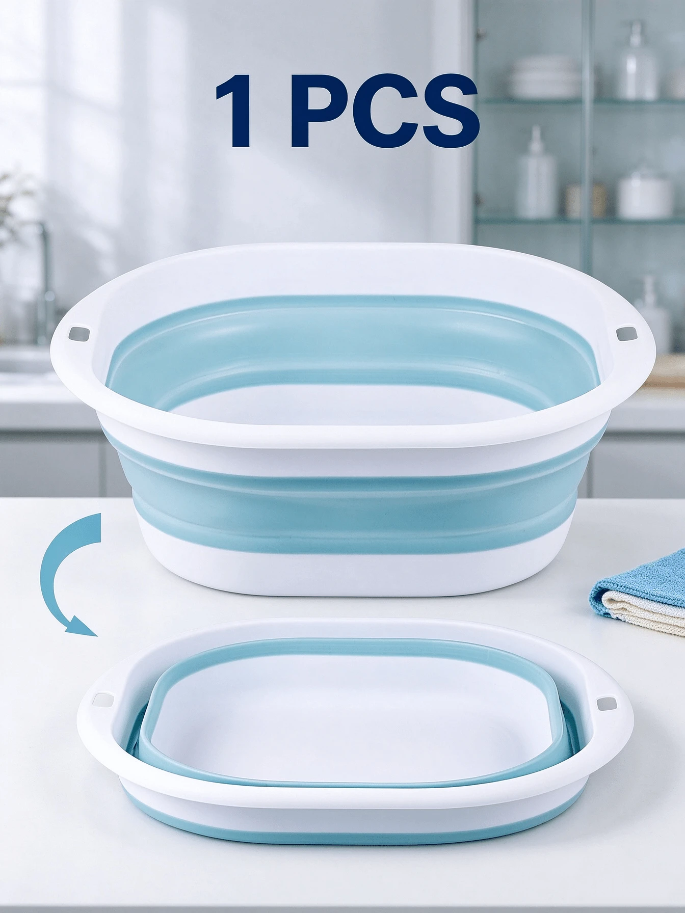 2.7-Litre Foldable Washbasin, A Portable, Space-Saving Washbasin Suitable For Camping, Motorhome Trips, Travel And Home Use, Blue, Dimensions: 25 * 9.5 Cm - Baby Blue - View 1