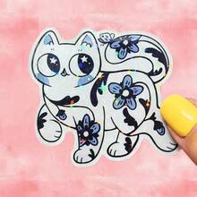 Floral Pattern Blue Cat Fresh Natural Cute Cartoon Stickers - Waterproof Vinyl Stickers - Durable Matte Surface, Self-Adhesive Bumper Stickers, Suitable For Cars, Windows, Laptops, Trucks, Water Bottles - Multi-Functional Durable Design, Car Stickers - one-size - View 10