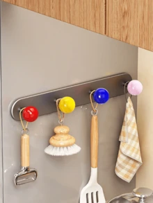 1pc Magnetic Colorful Ball-Tipped Hook Rack, Drill-Free Wall-Mounted Multi-Hook Organizer, Strong Magnetic Adhesive Hanger; Suitable For Handheld Items, Keys, Headphones, Cutlery Pouches, And Home Decor Storage. - Multicolor - View 7
