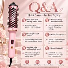 3-In-1 Heated Round Brush, Curling And Straightening Hair Brush With Digital Display And 4 Temperature Settings, Volumizing Hair Styler For Fluffy Roots, Natural Curls And Smooth Hair, Suitable For Halloween Party Styling, Women's Travel Gift - Pink - View 11