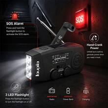 loupio Hand-Crank Emergency Radio - 2000mAh/7400mWh Solar & Hand-Crank Powered | AM/FM/WB Weather Channel | 3 Ultra-Bright LED Flashlights | SOS Function | Type-C USB Charging | Suitable For Emergency, Camping And Gifts - View 7