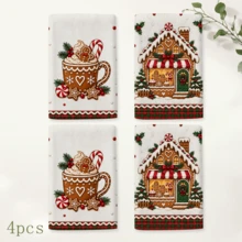 2pcs Christmas Kitchen Hand Towels, Gingerbread Man Hot Cocoa Candy Print Tea Towels, Holiday Kitchen Decor, Suitable For Kitchen Bathroom Restroom Winter Home Decor, Christmas Gift Set - Multicolor - View 9