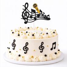6-Piece Cake Decoration Topper Set With Music Notes, Birthday Set, Single Note, Microphone, And Letter Picks, Perfect For Music-Themed Cake Decoration - Multicolor - View 2