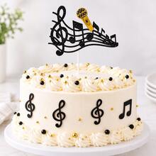 6-Piece Cake Decoration Topper Set With Music Notes, Birthday Set, Single Note, Microphone, And Letter Picks, Perfect For Music-Themed Cake Decoration - Multicolor - View 1