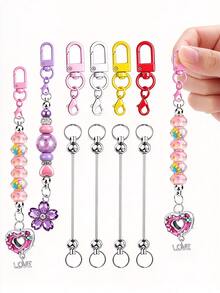 20pcs Dopamine Color Random Mixed Mini Lobster Clasp Beaded Stick Set, Keychain Key Ring Decoration, Suitable For Christmas Back To School Keychain Making Materials, Wallet Making, DIY Wallet Making - Colorful Door Catch - View 7
