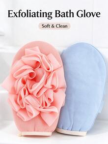 1pc Double-Sided Exfoliating Bath Towel, 2-In-1 Scrubbing Glove, One Side Is Foaming Sponge, Other Side Is Exfoliating Scrubbing Cloth. Gentle On Skin, Suitable For Home Bathing; Built-In Sponge Design, Can Easily Create Foam And Perform Full Body Exfoliation Cleaning. - Multicolor - View 8