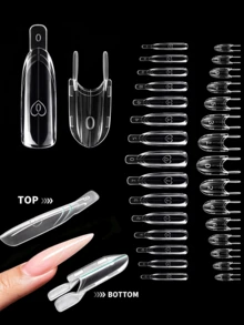 30/60/120pcs Boxed Long Oval Sandwich Nail Extension Mold, Top Mold + Bottom Mold Double-Layer Sandwich Design Creative Airplane Auxiliary Handle, Crystal Glue Nail Fast Extension Mold Nail Salon Art DIY Tool - Multicolor - View 2