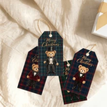 24/48pcs Christmas Tuxedo Bear Theme Related Gift Tag Set With Jute Rope, Plaid Gentleman Bear Festive Pattern Design, Perfect For Gift Wrapping, Party Favor, Goodie Bag Decoration Etc - A - View 8