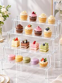 4 Tier Clear Acrylic Display Stand, Stair Step Tiered Display Rack, Multi-Layer Dessert And Cupcake Stand For Wedding, Birthday Party, Candy, Macarons, Cookies And Tabletop Decor - Clear - View 2