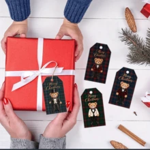 24/48pcs Christmas Tuxedo Bear Theme Related Gift Tag Set With Jute Rope, Plaid Gentleman Bear Festive Pattern Design, Perfect For Gift Wrapping, Party Favor, Goodie Bag Decoration Etc - A - View 5