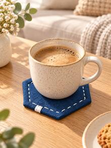 1pc Hexagon Fabric Coaster, Heat-Resistant Non-Slip Absorbent Drink Mat, Dark Blue Tabletop Protector, Suitable For Coffee Tea Cups, Minimalist Home Kitchen Restaurant Decor, Christmas Halloween Thanksgiving Holiday Gift, Room Decoration - Multicolor - View 1