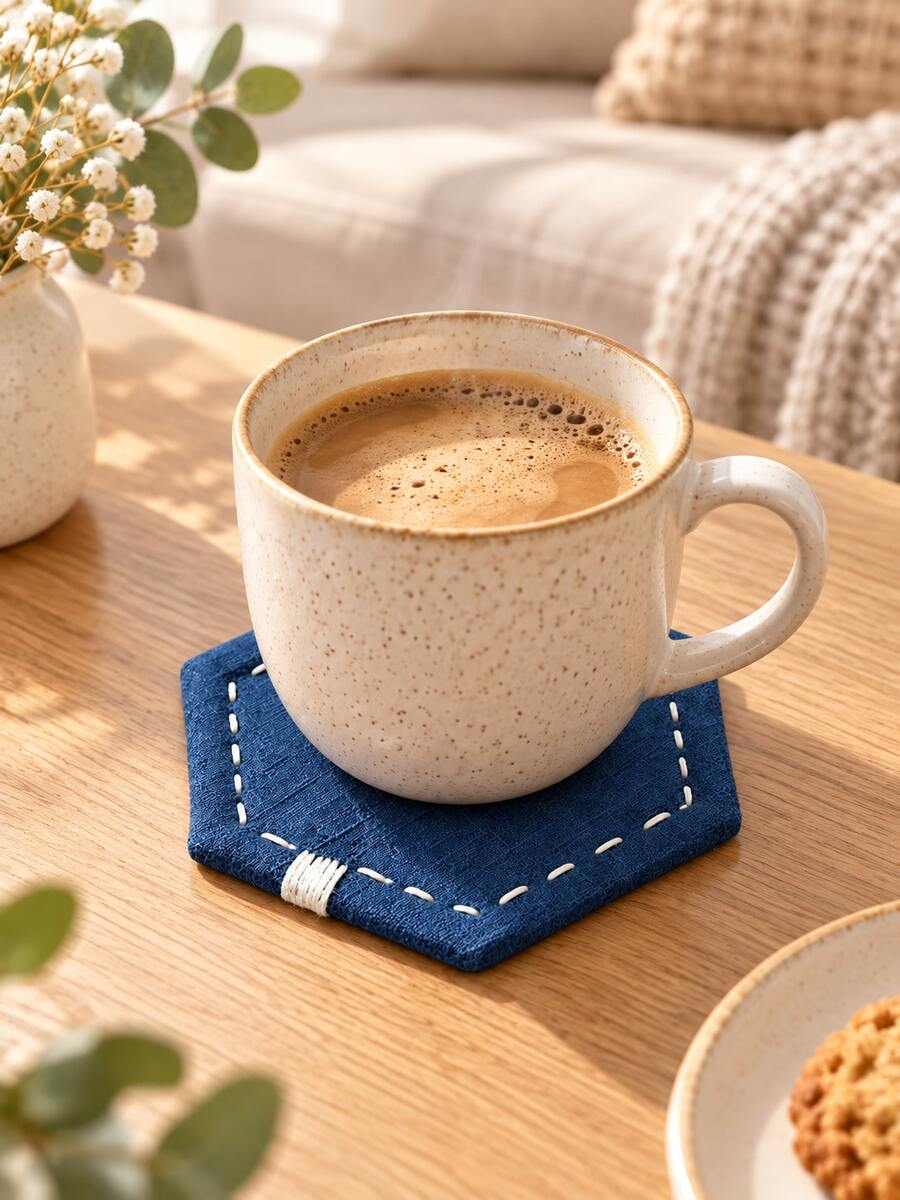 1pc Hexagon Fabric Coaster, Heat-Resistant Non-Slip Absorbent Drink Mat, Dark Blue Tabletop Protector, Suitable For Coffee Tea Cups, Minimalist Home Kitchen Restaurant Decor, Christmas Halloween Thanksgiving Holiday Gift, Room Decoration - Multicolor - View 1