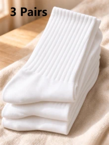 1/3/5 Pairs Comfortable Men's Sports Socks, Suitable For Workout, Training, Casual And Business Wear, Moisture-Wicking, Odor-Resistant, Soft And Lightweight, All-Season, Pure White And Black Mid-Calf Socks With Towel Bottom - Multicolor - View 4