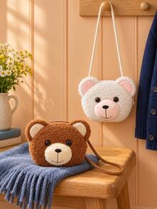 1pc Cartoon Animal Head Plush Crossbody Bag, One Shoulder Bag, Cute Bear Shaped Portable Storage Pouch, Fine Curly Fabric Skin-Friendly And Comfortable, Rounded Body Exquisite And Compact, Smooth Zipper Convenient For Accessing Items, Shoulder Strap Design Frees Hands, Decorates Outfit And Enhances Atmosphere, Suitable For Commuting, Store Visiting, Outdoor Photography, Ideal For Girls, Winter Sweet Style 3D Bear Plush Coin Purse Accessory Bag - Multicolor - View 4