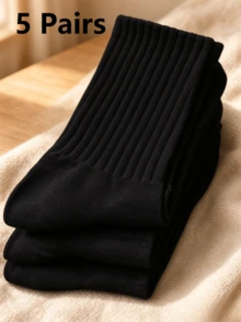 1/3/5 Pairs Comfortable Men's Sports Socks, Suitable For Workout, Training, Casual And Business Wear, Moisture-Wicking, Odor-Resistant, Soft And Lightweight, All-Season, Pure White And Black Mid-Calf Socks With Towel Bottom - Multicolor - View 6