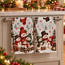 2pcs Christmas Kitchen Hand Towels, Christmas Tree, Snowflake & Gift Print Tea Towels, Holiday Kitchen Decor, Suitable For Kitchen, Bathroom, Toilet Home Decor In Winter, Christmas Gift Set - Multicolor - View 1