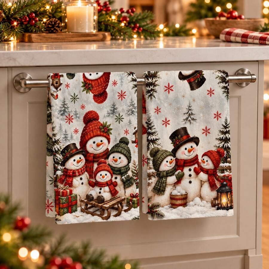 2pcs Christmas Kitchen Hand Towels, Christmas Tree, Snowflake & Gift Print Tea Towels, Holiday Kitchen Decor, Suitable For Kitchen, Bathroom, Toilet Home Decor In Winter, Christmas Gift Set - Multicolor - View 1
