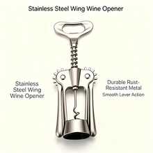 Stainless Steel Double Wing Wine Opener, Multi-Function Wine Opener, Durable Metal Corkscrew, Suitable For Home Kitchen, Bar, Party, Practical Gift For Wine Lovers. - Multicolor - View 5