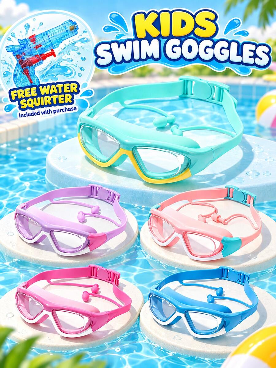 Children's Swimming Goggles, Unisex Colorblock Swim Goggles With Clear ...