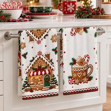 2pcs Christmas Kitchen Hand Towels, Gingerbread Man Hot Cocoa Candy Print Tea Towels, Holiday Kitchen Decor, Suitable For Kitchen Bathroom Restroom Winter Home Decor, Christmas Gift Set - Multicolor - View 4