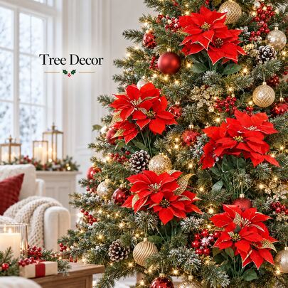Christmas Poinsettia Flower Branch Decor, 1PC 2PCS 3PCS 5PCS Options