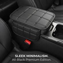 1pc PU Leather Car Armrest Pad, Center Armrest Protector, Center Armrest Storage Pad, Dual-Sided Storage Pockets, Square Embroidery Fashion Design, Elegant Texture, Durable Stitching, Breathable Perforated, Suitable For Most Car Models - Grid - View 4