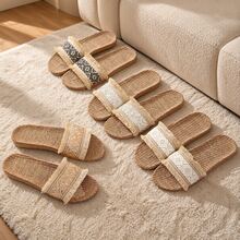 Women's Woven Fringe Open Toe Flat Slide Sandals, Boho Casual Summer Slip-On Shoes - Gold - View 6