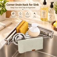 1pc Stainless Steel Sink Storage Rack, Triangle Kitchen Sink Organizer, Space-Saving Dish Soap Sponge Holder, Can Hold Dishcloths, Brushes, Scrubbers And Cleaning Supplies, Kitchen Countertop Storage Organizer - A - View 4