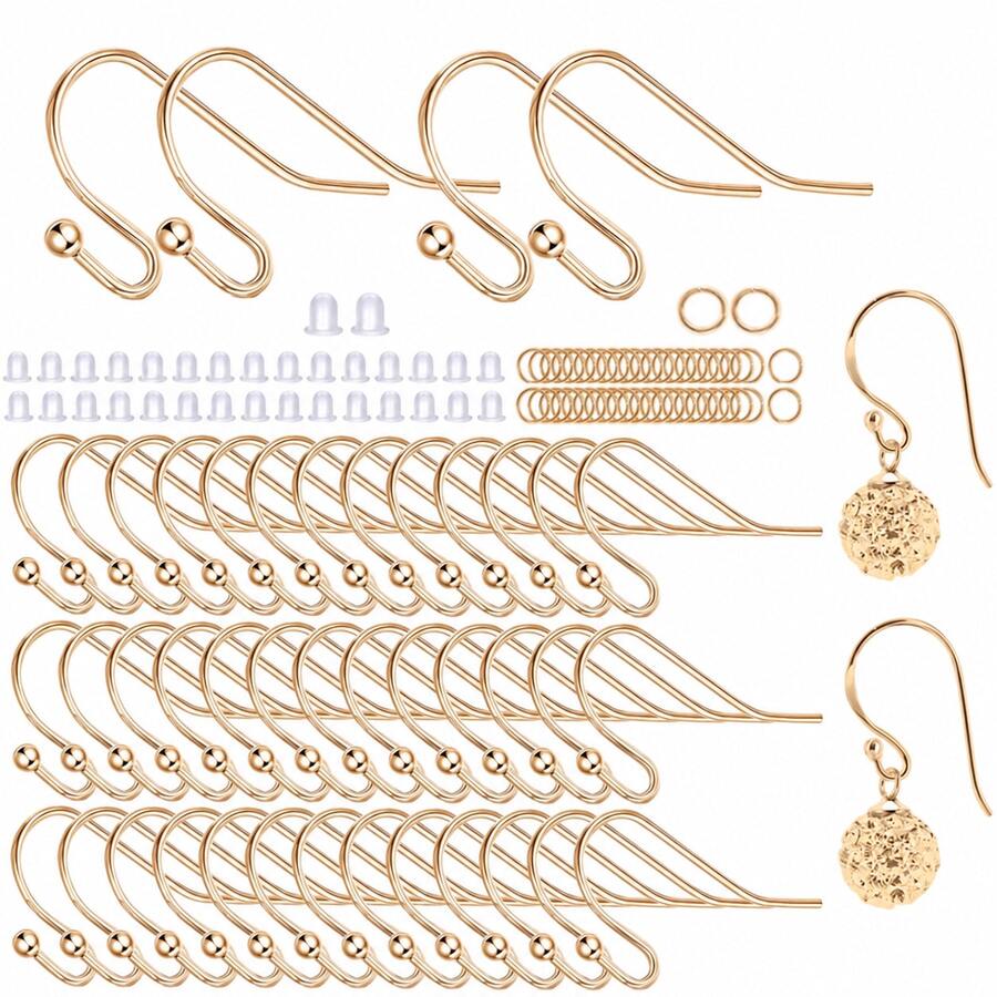 150pcs Hypoallergenic Earring Making Kit, Includes Open Jump Rings, Earring Backs, Ball Ear Hooks, Fish Hooks For Making Earrings - 150 Pcs - Gold - View 1