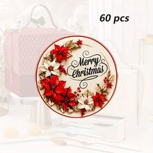 12/60/120pcs Stiker Bulat Selamat Natal, Stiker Perekat Amplop Bunga Merah Vintage, Segel Kertas Natal Holly Merah dan Emas, Untuk Pembungkus Kado, Label Pembungkus Kado Kartu Ucapan Liburan - A - View 9