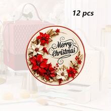12/60/120pcs Stiker Bulat Selamat Natal, Stiker Perekat Amplop Bunga Merah Vintage, Segel Kertas Natal Holly Merah dan Emas, Untuk Pembungkus Kado, Label Pembungkus Kado Kartu Ucapan Liburan - A - View 8