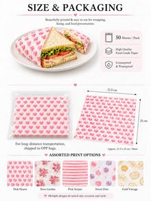 100pcs Printed Wax Paper Sheets, Oil-Proof Food Packaging Paper, Oil-Resistant & Water-Resistant Baking Paper, Suitable For Sandwiches, Burgers, Cookies, Cakes, Picnics, Baking & Takeout Food Packaging, Multiple Styles - Random - View 10