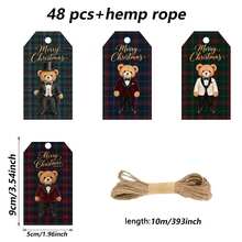 24/48pcs Christmas Tuxedo Bear Theme Related Gift Tag Set With Jute Rope, Plaid Gentleman Bear Festive Pattern Design, Perfect For Gift Wrapping, Party Favor, Goodie Bag Decoration Etc - A - View 9