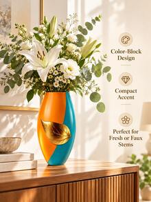 1 buah Vas Dekoratif Blok Warna Modern dengan Aksen Daun Warna Emas, Vas Bunga Artistik untuk Meja Ruang Tamu, Kamar Tidur, Meja Kantor, Rak Buku, Lorong, Hiasan Tengah Meja Makan, Dekorasi Rumah - 1PC - View 7