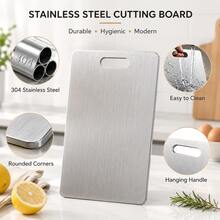 Stainless Steel Cutting Board, Double-Sided Stainless Steel Cutting Board, Suitable For Kitchen Cutting Meat, Vegetables And Fruits, Easy To Clean; Kitchen Helper - 1PC - View 11