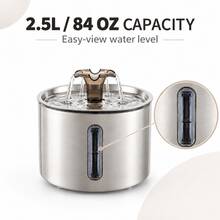 Pet Water Fountain 304 Stainless Steel Round See-Through Window Cat Water Dispenser Automatic Drinking Smart Running Water Supplies - 2.5L - View 5