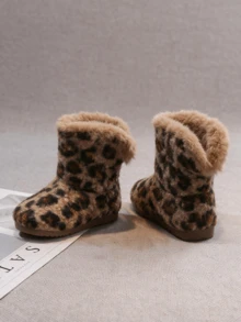 Shu Rui Children's Leopard Print Plush Boots, Winter Warm Versatile Fashion Snow Boots, Daily And Outdoor Wear Ankle Boots - Brown - View 4