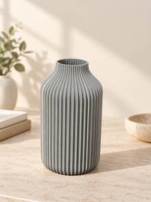 1pc Modern Minimalist Matte Striped Vase, Nordic Bohemian Short Neck Decorative Vase, Suitable For Reed Grass And Artificial Flowers, Living Room Bedroom Office Desktop Centerpiece Decor, Wedding Easter Spring Home Decoration - Vase - View 12