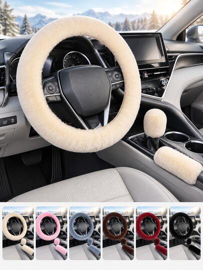 3pcs Car Steering Wheel Cover Set, Soft Winter Steering Wheel Cover, Gear Shift Cover, Handbrake Cover, Universal Car Interior Accessories, Suitable For Women, Sedan SUV Truck, Women's Car Accessories, Pink Car Accessories, Steering Wheel Cover