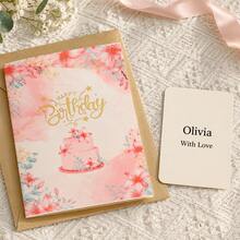 1pc Customized 3D Flower Butterfly Greeting Card, Customizable Text Message, Pink Floral Pop-Up Card, Creative Paper Carving 3D Birthday Card, Foldable Blessing Card, Exquisite Floral Pattern, Comes With Envelope, Suitable For Birthday, Wedding, Anniversary, Holiday Greetings, Thank You And Daily Gifts - Multicolor - View 5